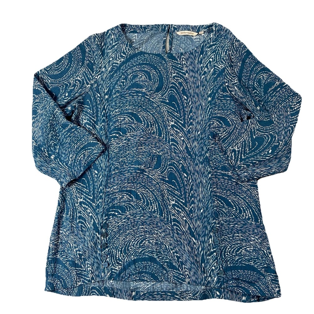 Soft Surroundings Long Sleeve Abstract Print Tunic Blue Women's M Art-to-Wear